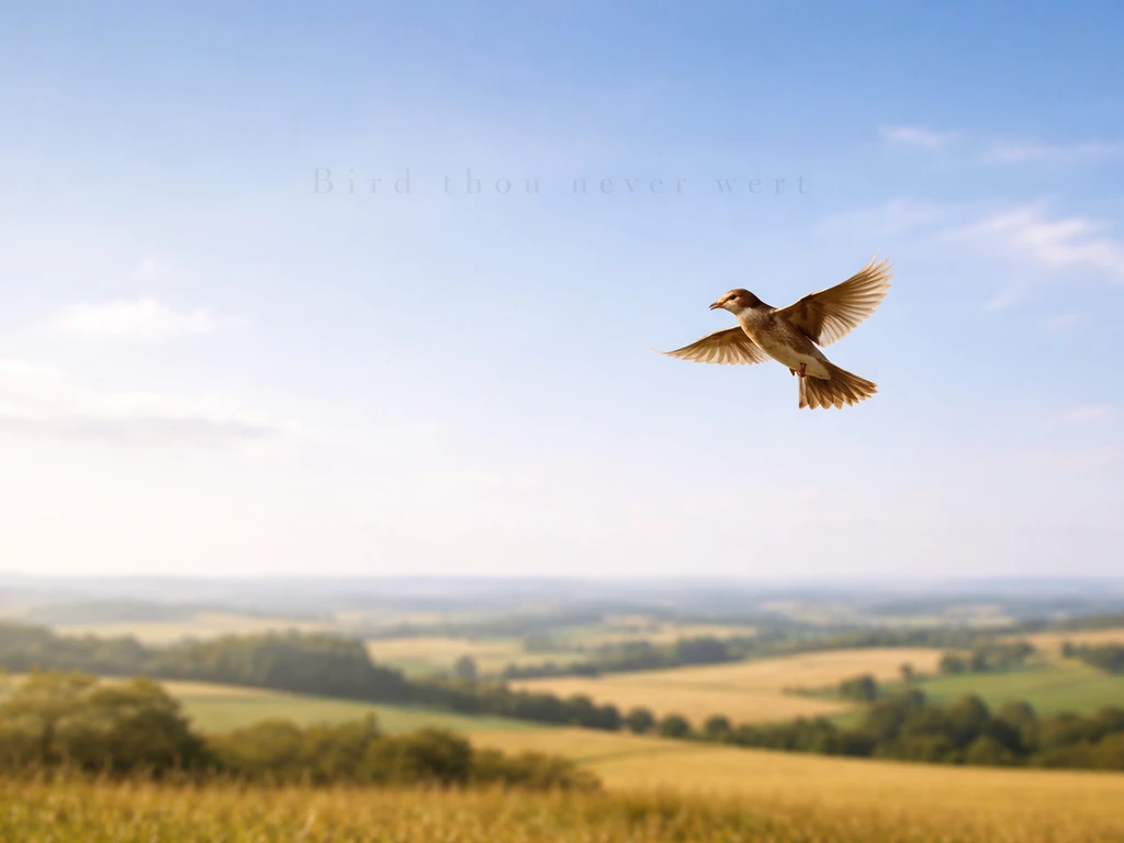A skylark flying high over open countryside under bright Italian light