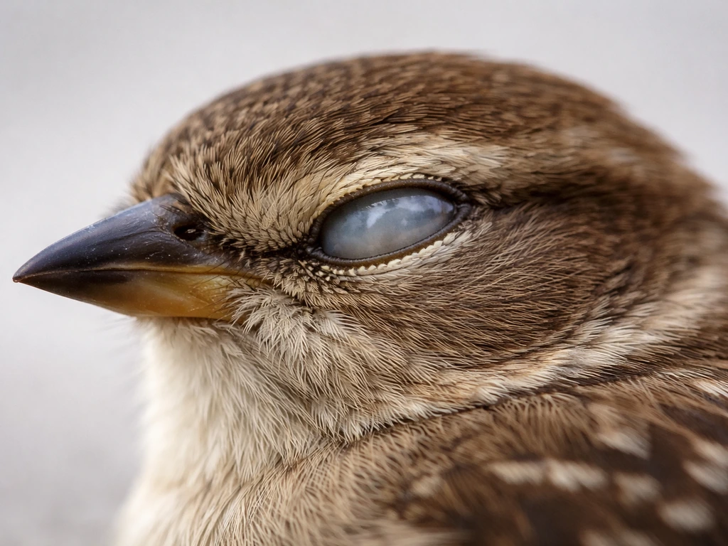 Macro close-up of a bird’s eye showing a translucent nictitating membrane and eyelids partially closed.