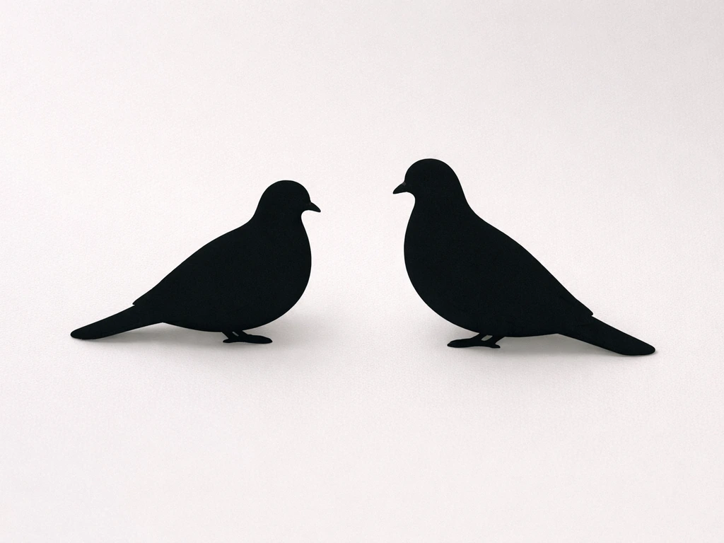 Two minimal silhouettes of a dove and a pigeon showing compact round bodies and tapered tails