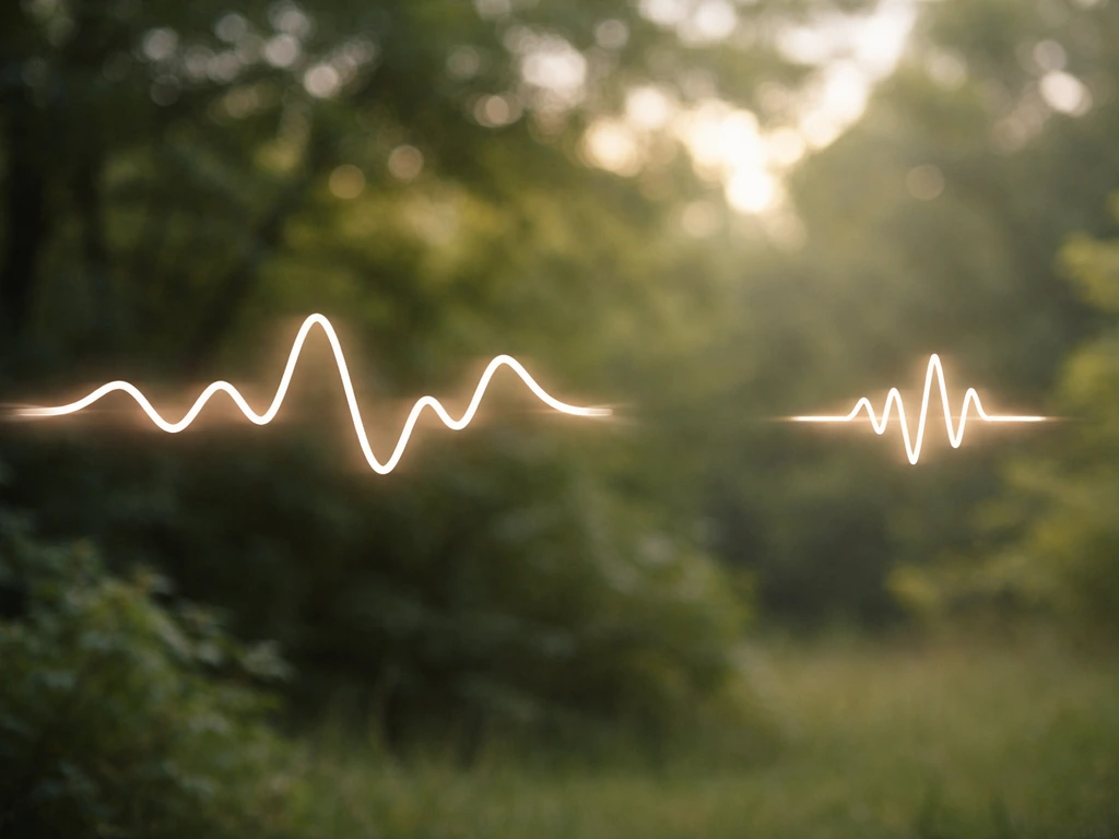Two adjacent glowing waveform-like light trails: one longer melodic curve, one short sharp burst.